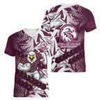 Manly Warringah Sea Eagles Rugby Women V-Neck T-Shirt Fierce Mascot Geometric Tribal Art