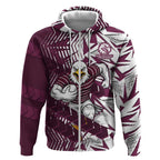 Manly Warringah Sea Eagles Rugby Zip Hoodie Fierce Mascot Geometric Tribal Art