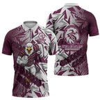 Manly Warringah Sea Eagles Rugby Zipper Polo Shirt Fierce Mascot Geometric Tribal Art