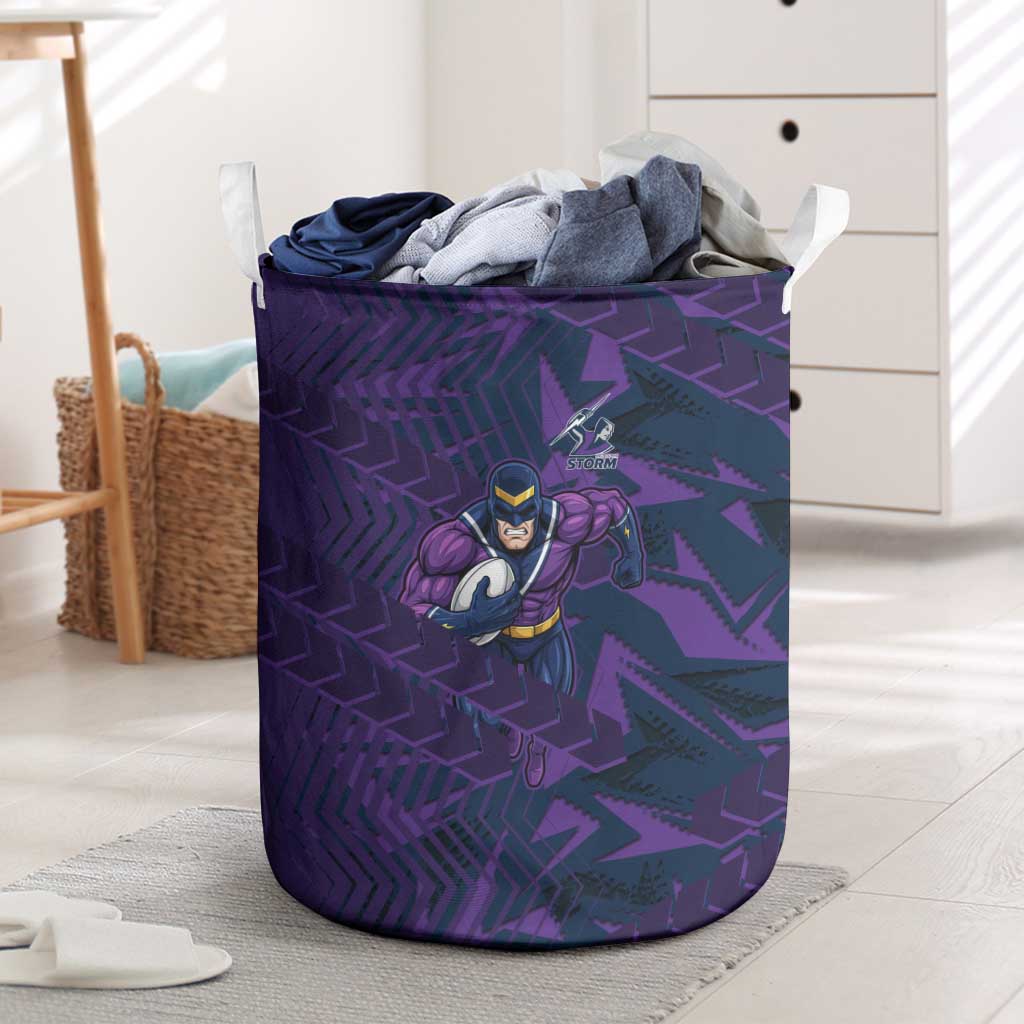 Melbourne Storm Rugby Laundry Basket Fierce Mascot Geometric Tribal Art