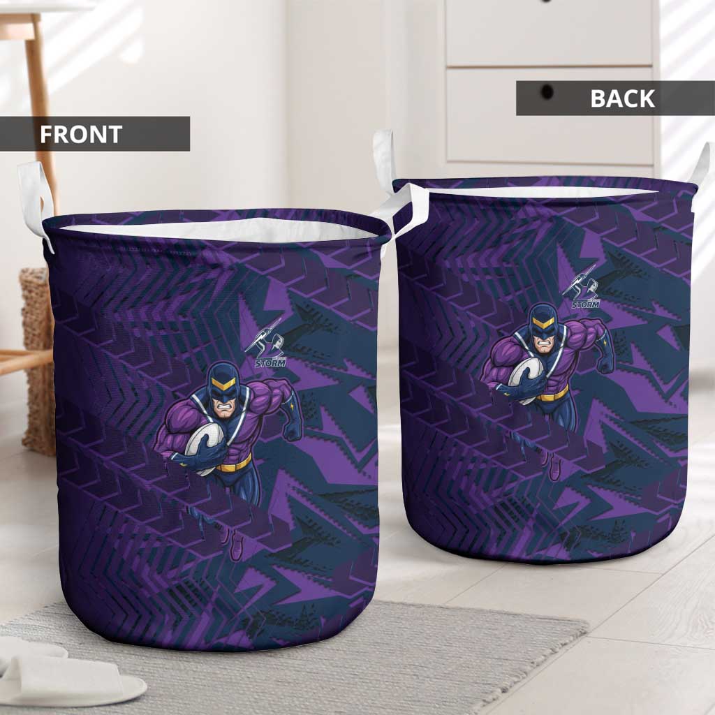 Melbourne Storm Rugby Laundry Basket Fierce Mascot Geometric Tribal Art