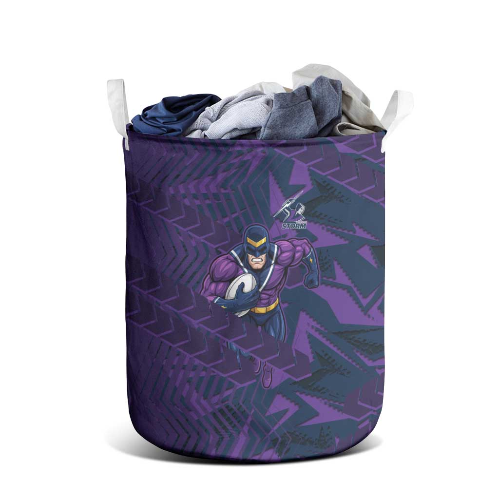 Melbourne Storm Rugby Laundry Basket Fierce Mascot Geometric Tribal Art