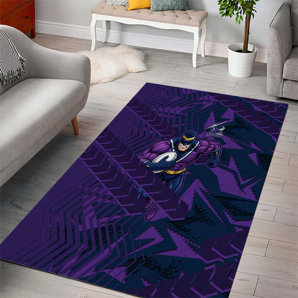 Melbourne Storm Rugby Area Rug Fierce Mascot Geometric Tribal Art