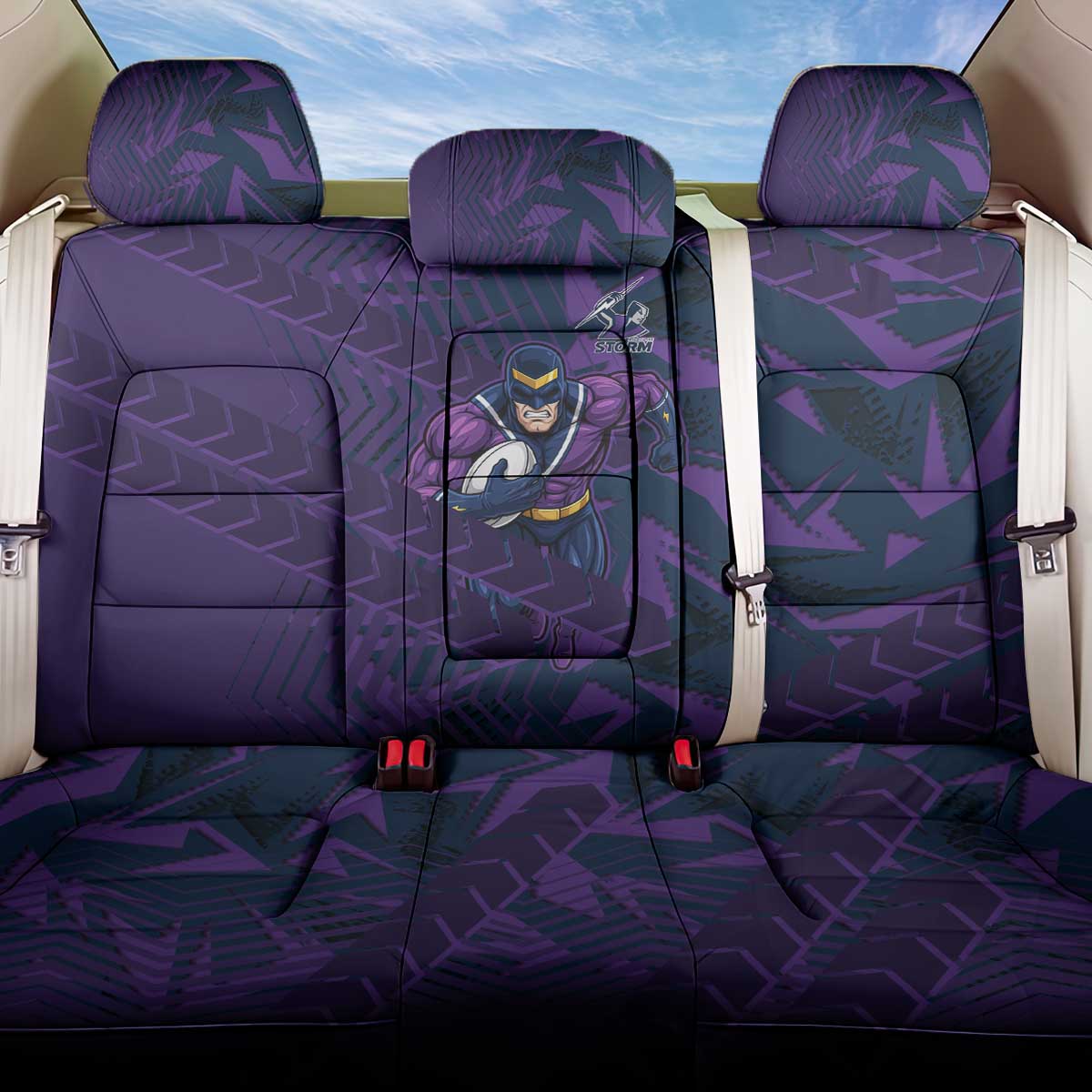 Melbourne Storm Rugby Back Car Seat Cover Fierce Mascot Geometric Tribal Art