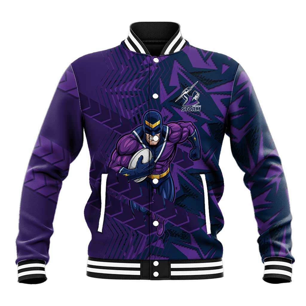 Melbourne Storm Rugby Baseball Jacket Fierce Mascot Geometric Tribal Art