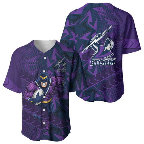 Melbourne Storm Rugby Baseball Jersey Fierce Mascot Geometric Tribal Art