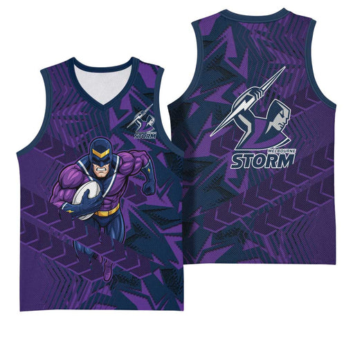 Melbourne Storm Rugby Basketball Jersey Fierce Mascot Geometric Tribal Art