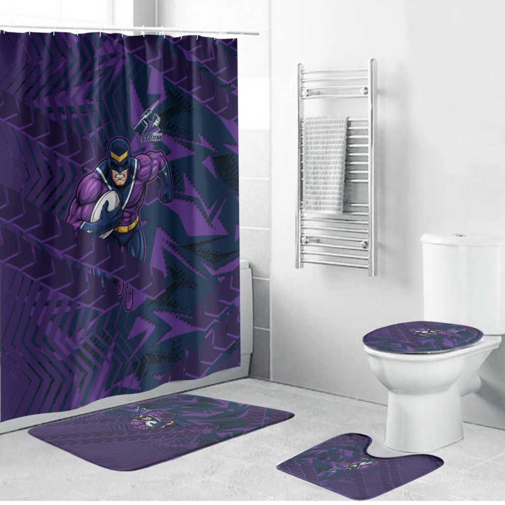 Melbourne Storm Rugby Bathroom Set Fierce Mascot Geometric Tribal Art