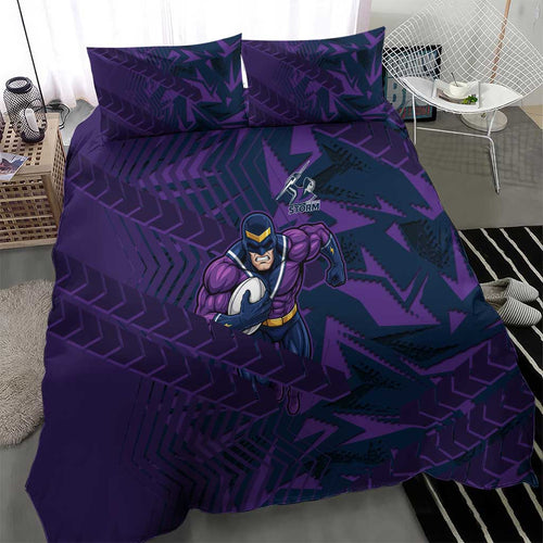 Melbourne Storm Rugby Bedding Set Fierce Mascot Geometric Tribal Art