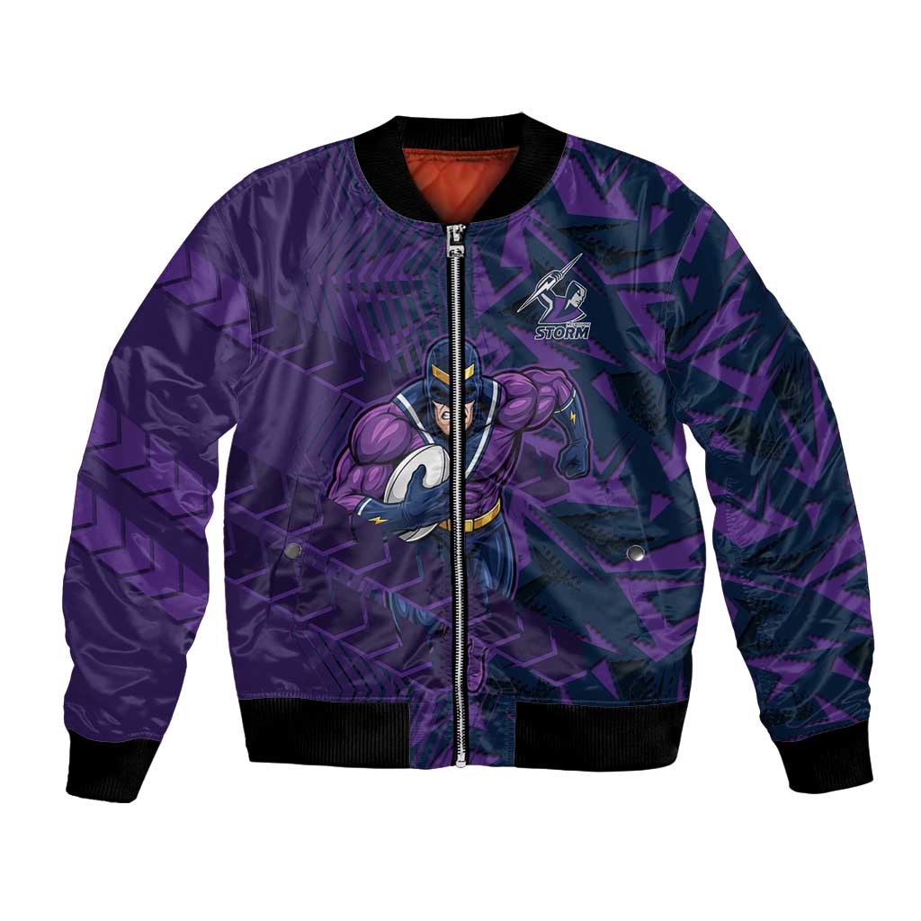 Melbourne Storm Rugby Bomber Jacket Fierce Mascot Geometric Tribal Art