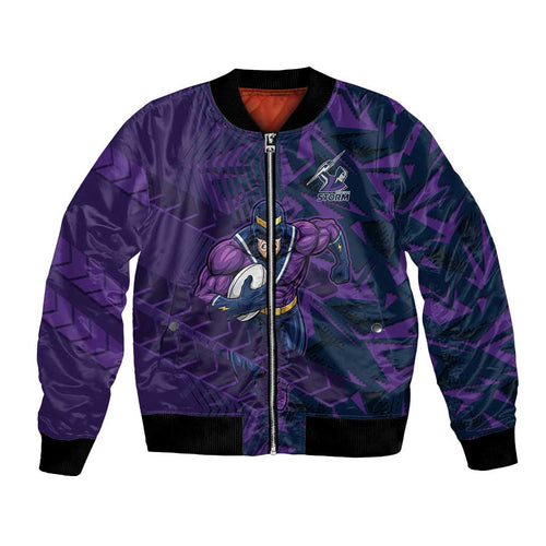 Melbourne Storm Rugby Bomber Jacket Fierce Mascot Geometric Tribal Art