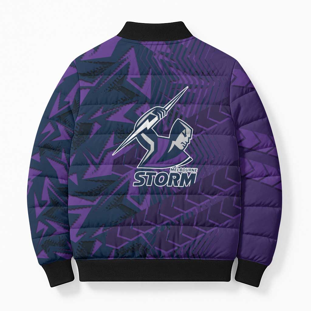 Melbourne Storm Rugby Bomber Puffer Jacket Fierce Mascot Geometric Tribal Art
