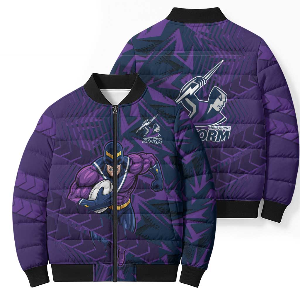 Melbourne Storm Rugby Bomber Puffer Jacket Fierce Mascot Geometric Tribal Art