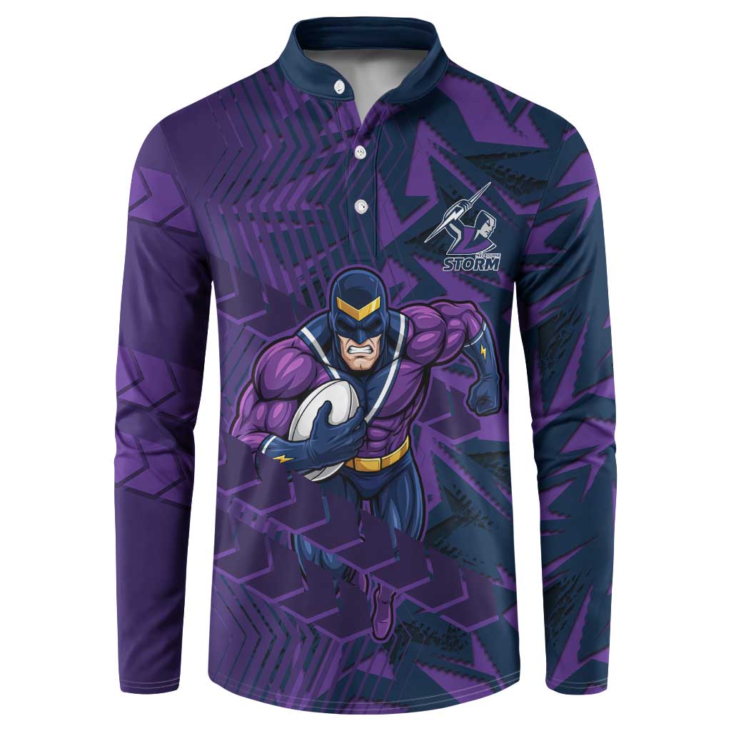 Melbourne Storm Rugby Button Sweatshirt Fierce Mascot Geometric Tribal Art