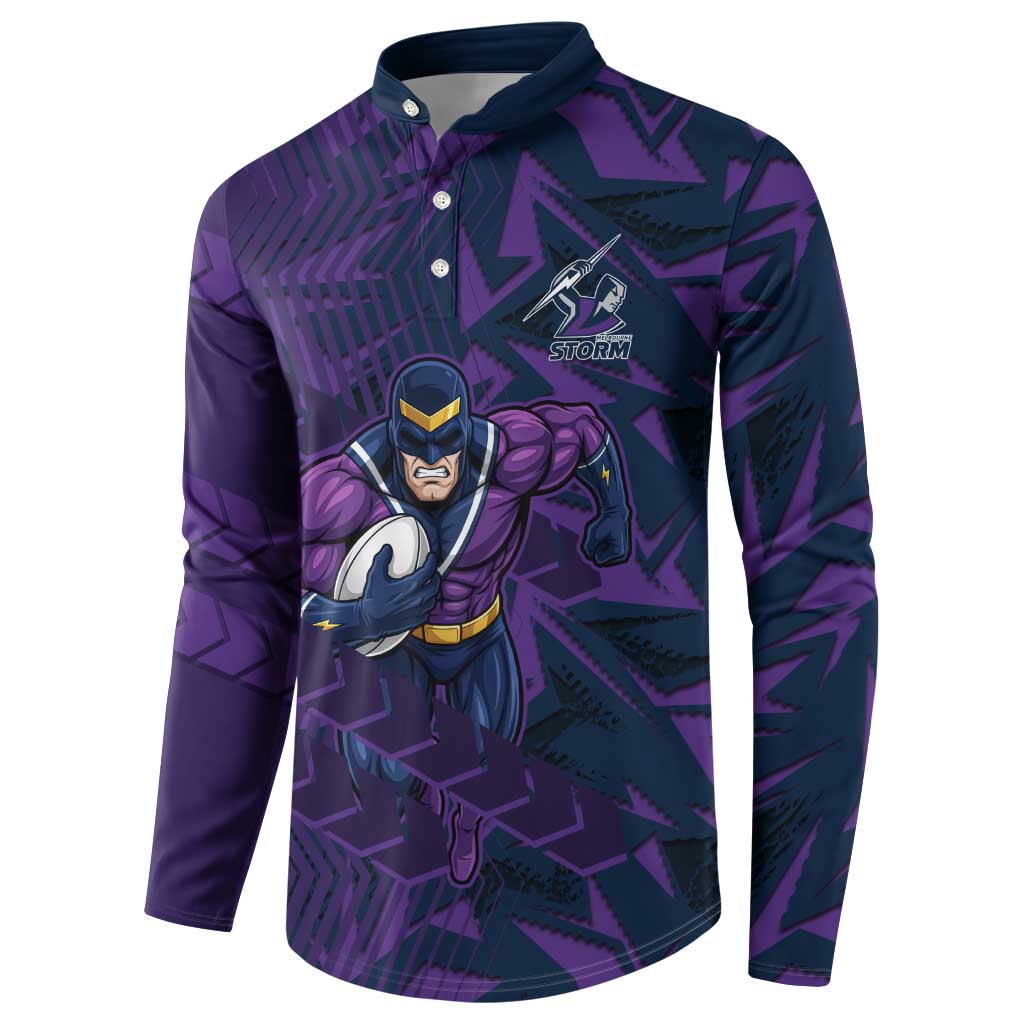 Melbourne Storm Rugby Button Sweatshirt Fierce Mascot Geometric Tribal Art