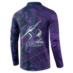 Melbourne Storm Rugby Button Sweatshirt Fierce Mascot Geometric Tribal Art