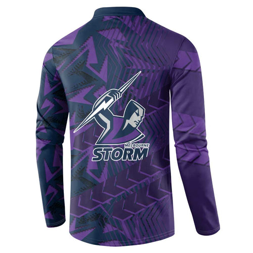 Melbourne Storm Rugby Button Sweatshirt Fierce Mascot Geometric Tribal Art