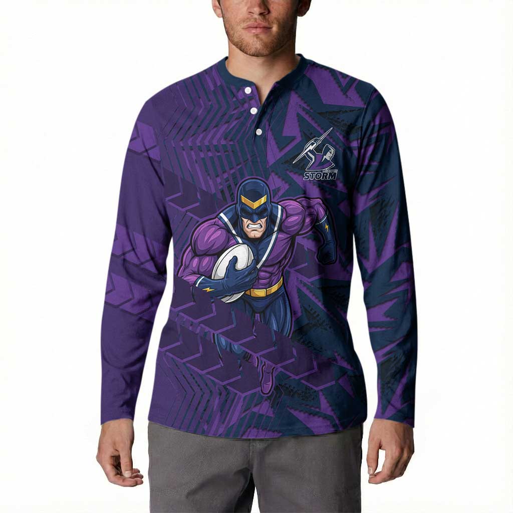 Melbourne Storm Rugby Button Sweatshirt Fierce Mascot Geometric Tribal Art