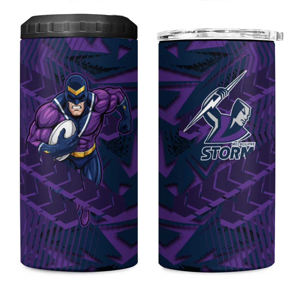 Melbourne Storm Rugby 4 in 1 Can Cooler Tumbler Fierce Mascot Geometric Tribal Art