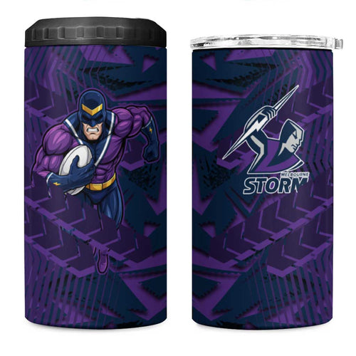 Melbourne Storm Rugby 4 in 1 Can Cooler Tumbler Fierce Mascot Geometric Tribal Art