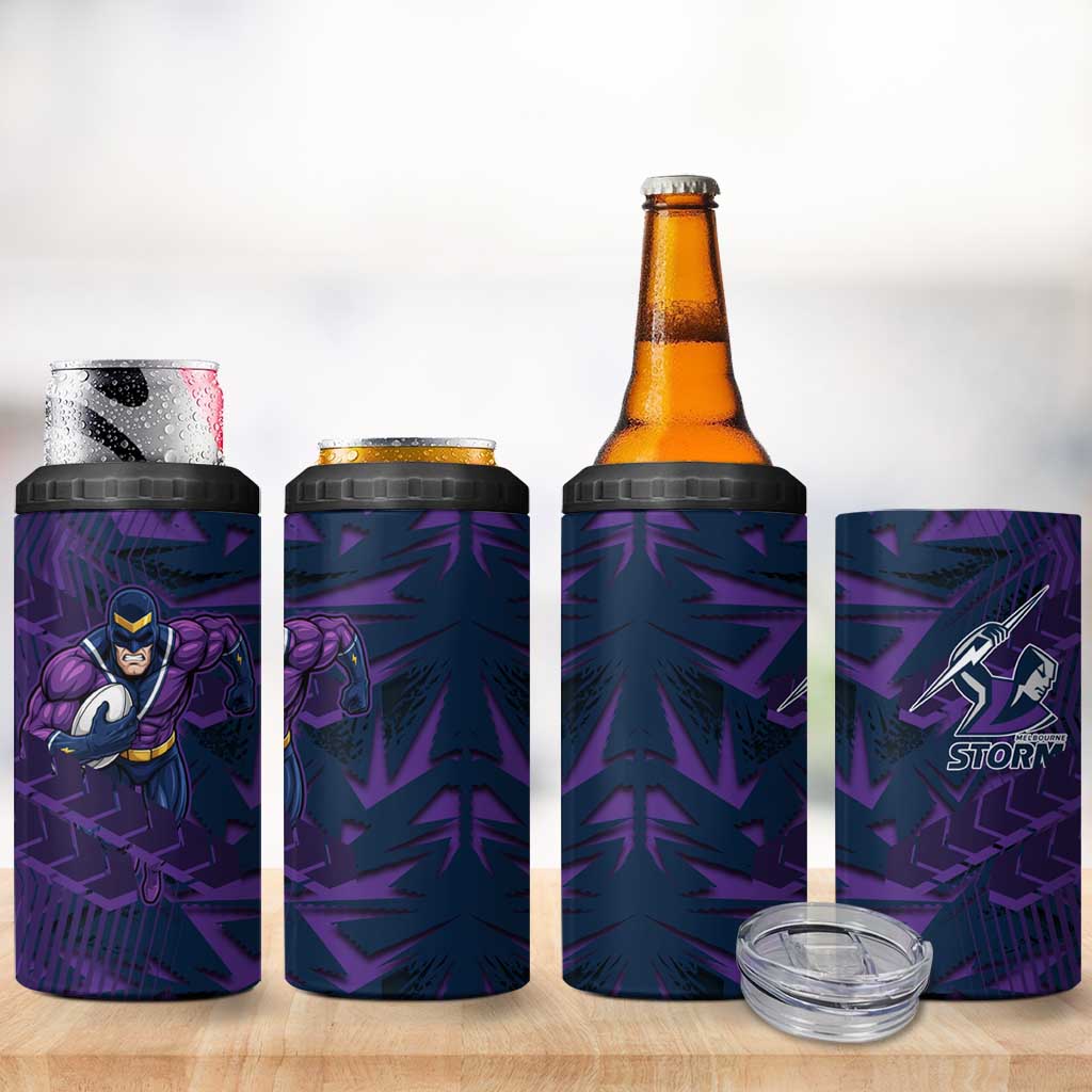 Melbourne Storm Rugby 4 in 1 Can Cooler Tumbler Fierce Mascot Geometric Tribal Art