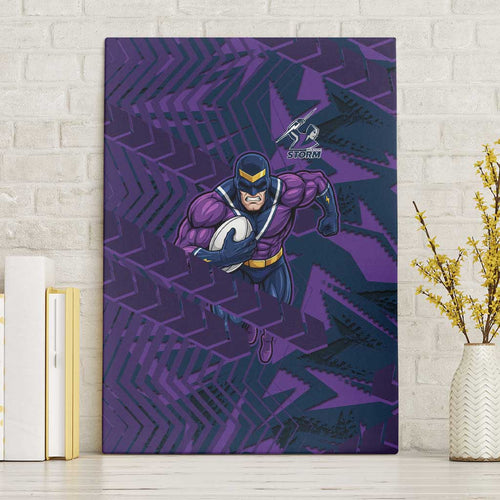 Melbourne Storm Rugby Canvas Wall Art Fierce Mascot Geometric Tribal Art