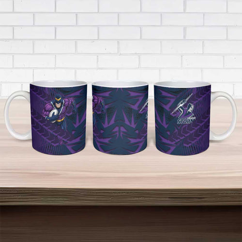 Melbourne Storm Rugby Ceramic Mug Fierce Mascot Geometric Tribal Art