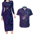 Melbourne Storm Rugby Couples Matching Long Sleeve Bodycon Dress and Hawaiian Shirt Fierce Mascot Geometric Tribal Art