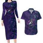 Melbourne Storm Rugby Couples Matching Long Sleeve Bodycon Dress and Hawaiian Shirt Fierce Mascot Geometric Tribal Art