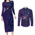 Melbourne Storm Rugby Couples Matching Long Sleeve Bodycon Dress and Long Sleeve Button Shirt Fierce Mascot Geometric Tribal Art