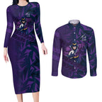 Melbourne Storm Rugby Couples Matching Long Sleeve Bodycon Dress and Long Sleeve Button Shirt Fierce Mascot Geometric Tribal Art