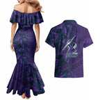 Melbourne Storm Rugby Couples Matching Mermaid Dress and Hawaiian Shirt Fierce Mascot Geometric Tribal Art