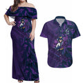 Melbourne Storm Rugby Couples Matching Off Shoulder Maxi Dress and Hawaiian Shirt Fierce Mascot Geometric Tribal Art