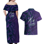 Melbourne Storm Rugby Couples Matching Off Shoulder Maxi Dress and Hawaiian Shirt Fierce Mascot Geometric Tribal Art