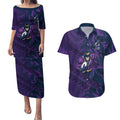 Melbourne Storm Rugby Couples Matching Puletasi and Hawaiian Shirt Fierce Mascot Geometric Tribal Art