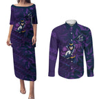 Melbourne Storm Rugby Couples Matching Puletasi and Long Sleeve Button Shirt Fierce Mascot Geometric Tribal Art