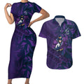 Melbourne Storm Rugby Couples Matching Short Sleeve Bodycon Dress and Hawaiian Shirt Fierce Mascot Geometric Tribal Art