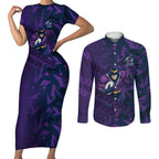 Melbourne Storm Rugby Couples Matching Short Sleeve Bodycon Dress and Long Sleeve Button Shirt Fierce Mascot Geometric Tribal Art