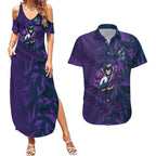Melbourne Storm Rugby Couples Matching Summer Maxi Dress and Hawaiian Shirt Fierce Mascot Geometric Tribal Art