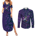 Melbourne Storm Rugby Couples Matching Summer Maxi Dress and Long Sleeve Button Shirt Fierce Mascot Geometric Tribal Art