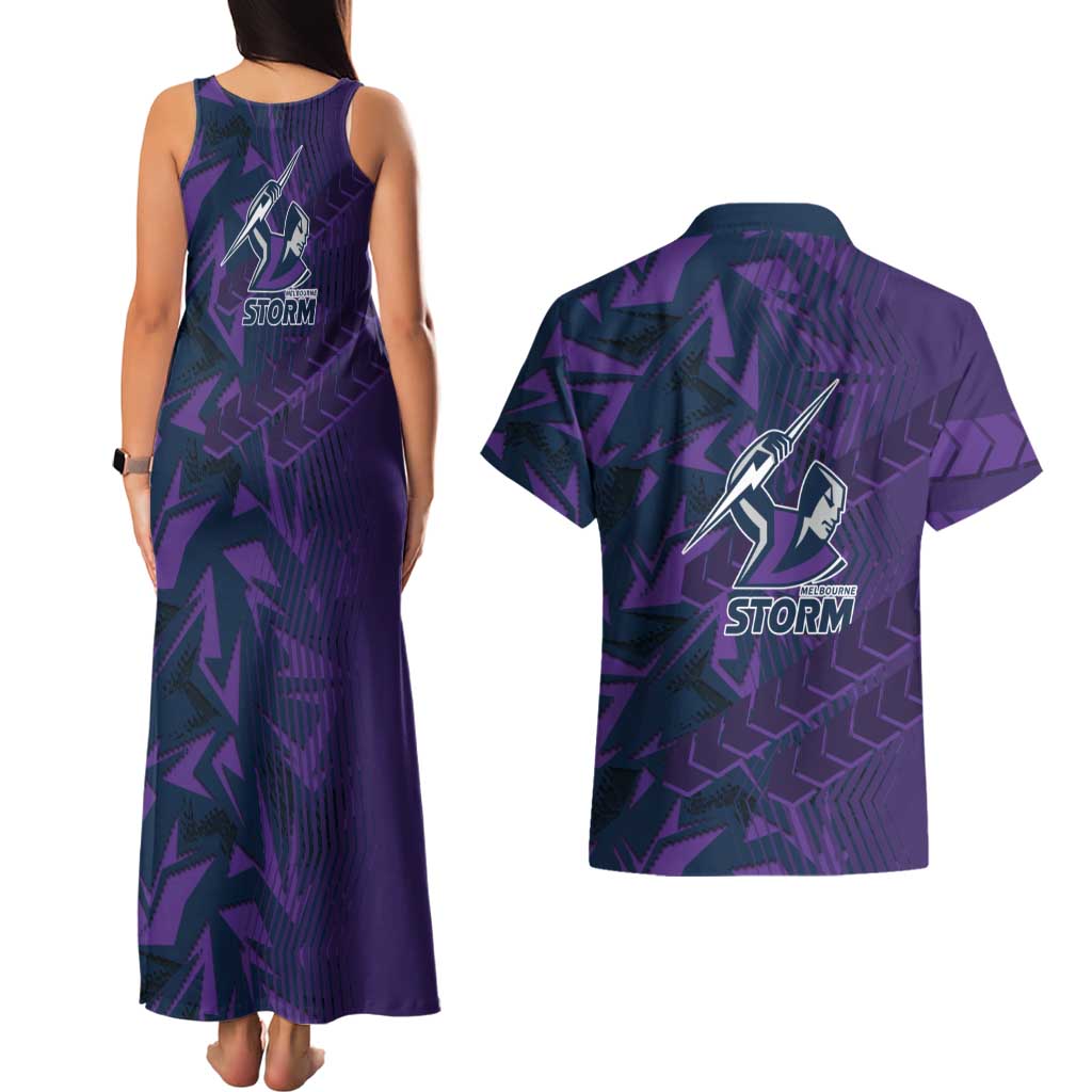 Melbourne Storm Rugby Couples Matching Tank Maxi Dress and Hawaiian Shirt Fierce Mascot Geometric Tribal Art