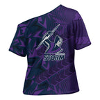Melbourne Storm Rugby Cross Shoulder Shirt Fierce Mascot Geometric Tribal Art