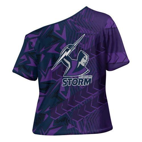 Melbourne Storm Rugby Cross Shoulder Shirt Fierce Mascot Geometric Tribal Art
