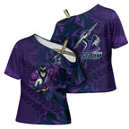 Melbourne Storm Rugby Cross Shoulder Shirt Fierce Mascot Geometric Tribal Art