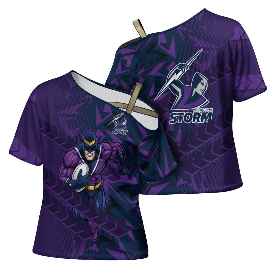 Melbourne Storm Rugby Cross Shoulder Shirt Fierce Mascot Geometric Tribal Art