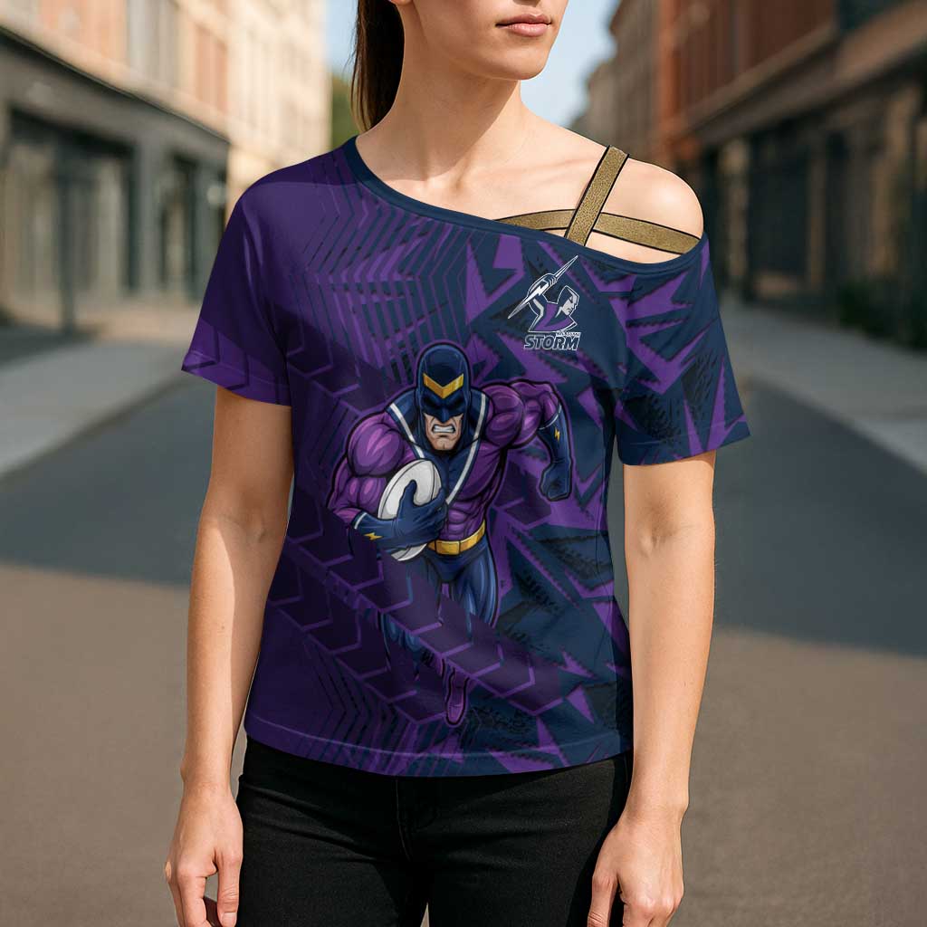 Melbourne Storm Rugby Cross Shoulder Shirt Fierce Mascot Geometric Tribal Art