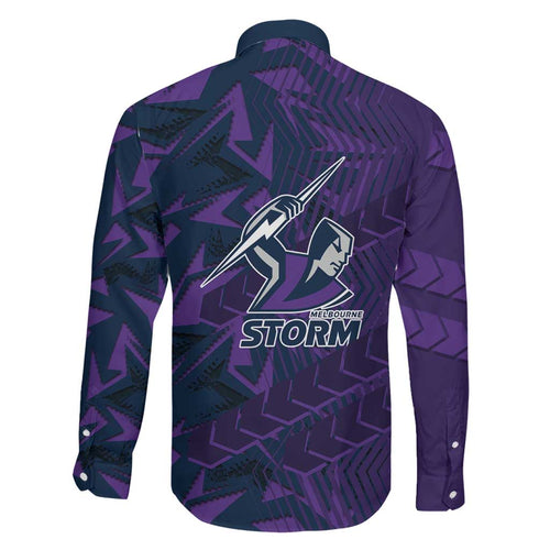 Melbourne Storm Rugby Family Matching Long Sleeve Bodycon Dress and Hawaiian Shirt Fierce Mascot Geometric Tribal Art