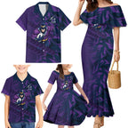 Melbourne Storm Rugby Family Matching Mermaid Dress and Hawaiian Shirt Fierce Mascot Geometric Tribal Art