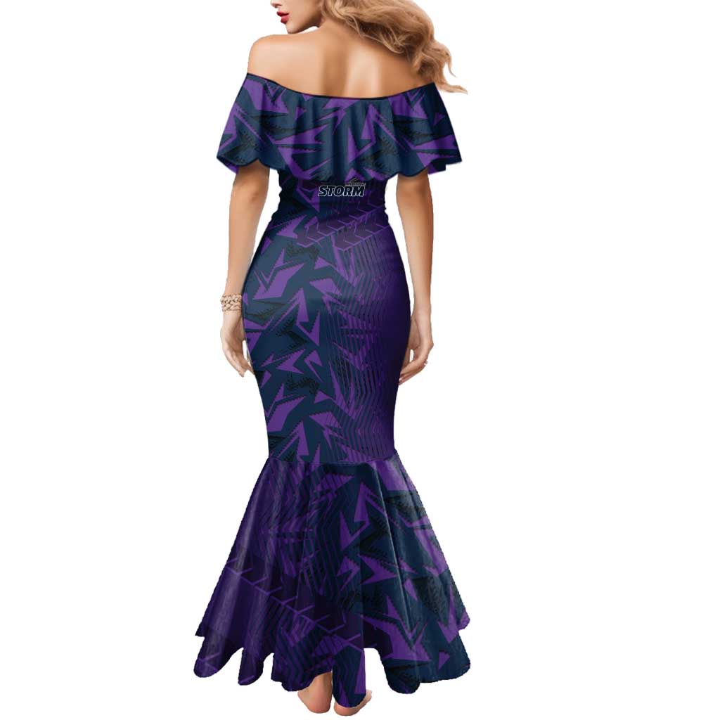 Melbourne Storm Rugby Family Matching Mermaid Dress and Hawaiian Shirt Fierce Mascot Geometric Tribal Art