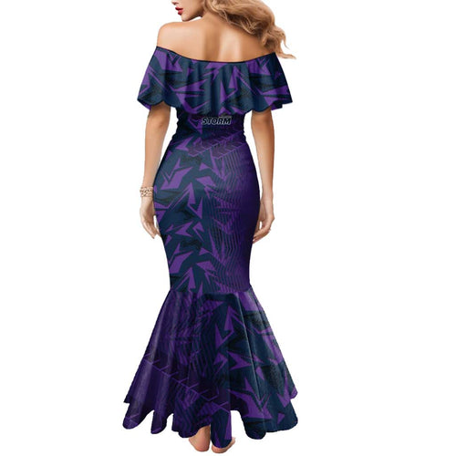 Melbourne Storm Rugby Family Matching Mermaid Dress and Hawaiian Shirt Fierce Mascot Geometric Tribal Art
